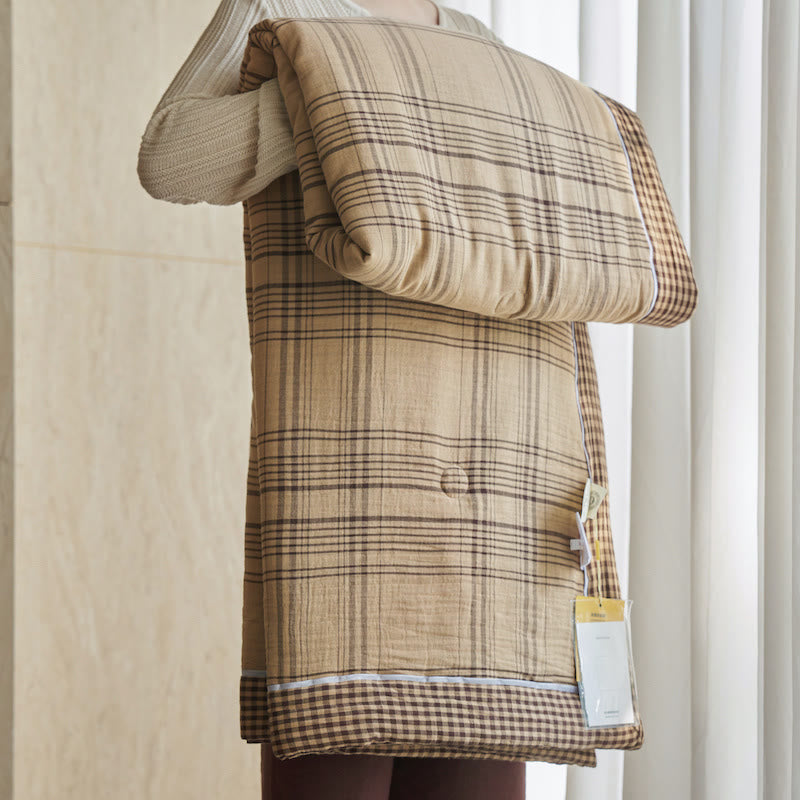 Ownkoti Gingham Pure Cotton Quilt Set - Brown - Quilts - King - image 15