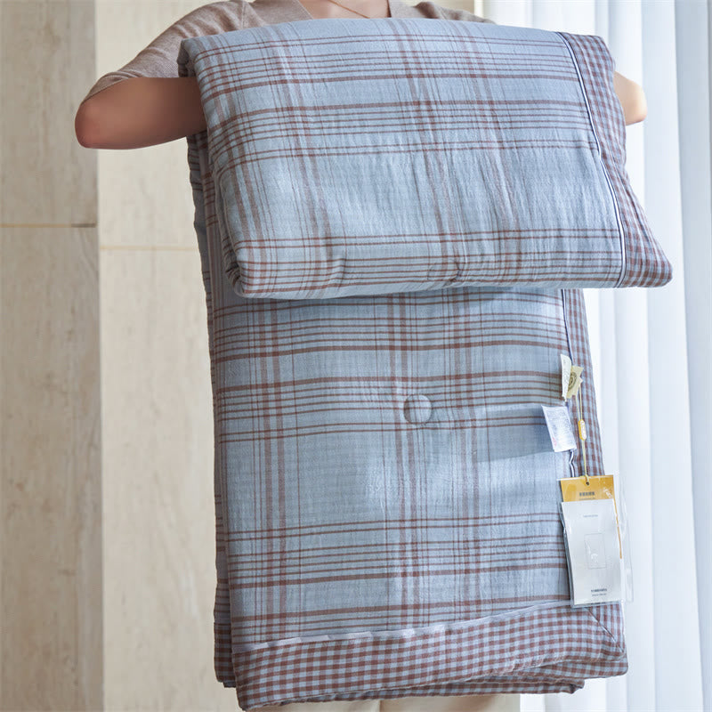 Ownkoti Gingham Pure Cotton Quilt Set - Light Blue - Quilts - King - image 17