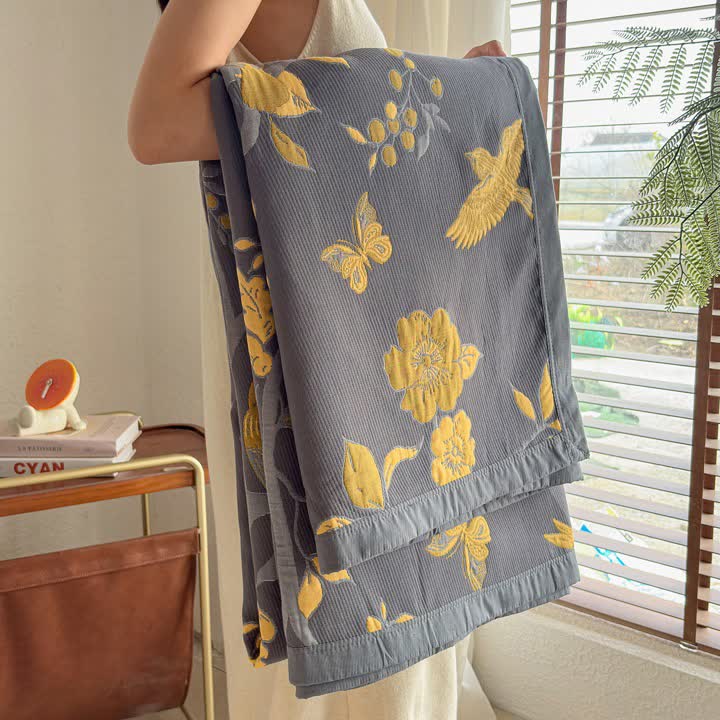 Branch & Bird Cotton Gauze Quilt Blanket - image 12