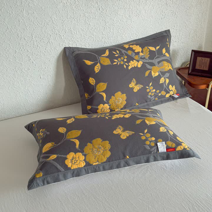 Branch & Bird Cotton Gauze Quilt Blanket - 2PCS Pillow Towels - 20" x 31" - image 11