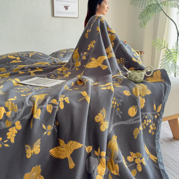 Branch & Bird Cotton Gauze Quilt Blanket - image 9