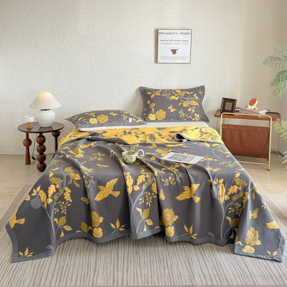Branch & Bird Cotton Gauze Quilt Blanket - image 1