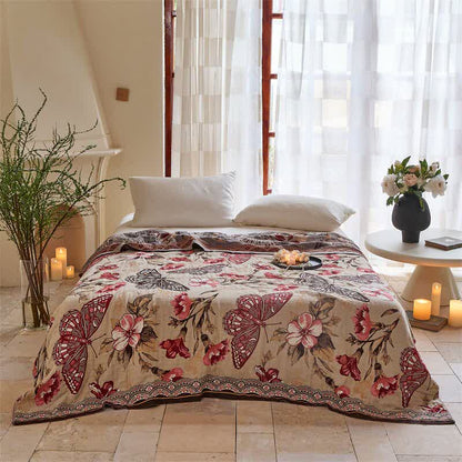 Butterfly & Floral Jacquard Cotton Gauze Quilt Blanket - 79"W x 90"L - image 0