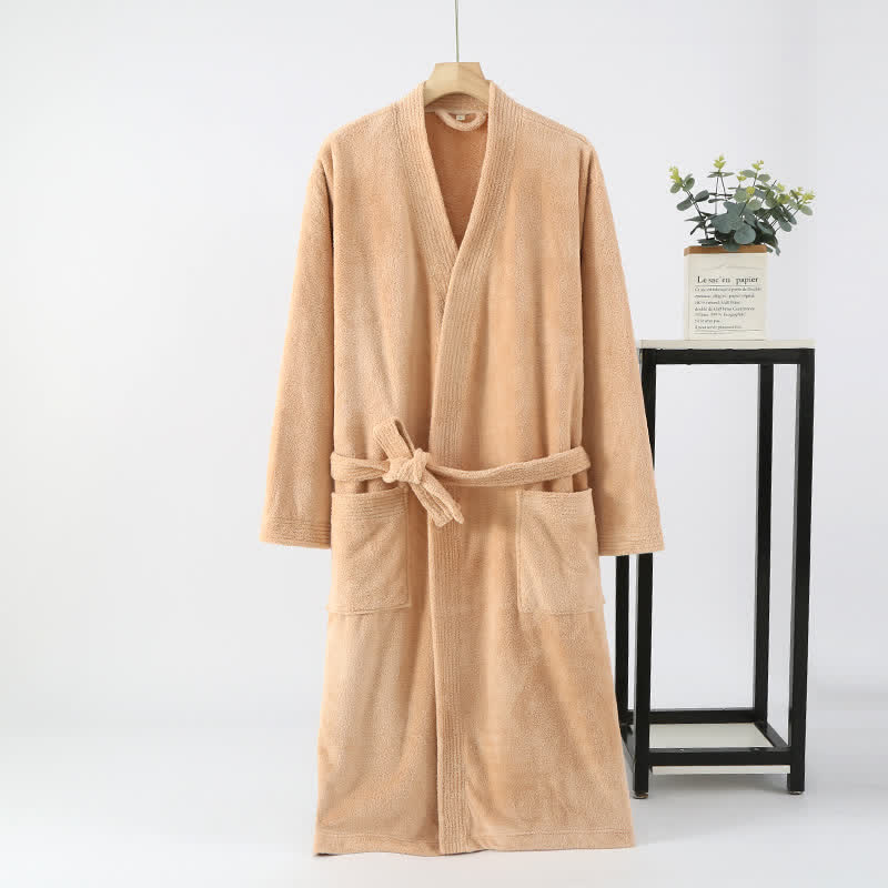 His & Hers Solid Color Absorbent Bath Robe - Brown - Men: L - image 5