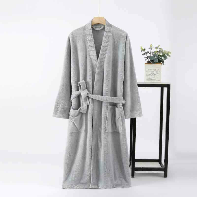 His & Hers Solid Color Absorbent Bath Robe - Grey - Men: L - image 16