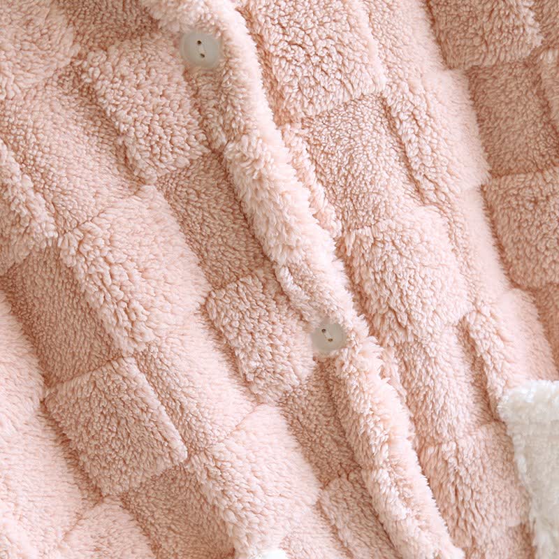 Couple Matching Grid Textured Hooded Flannel Robe - image 10