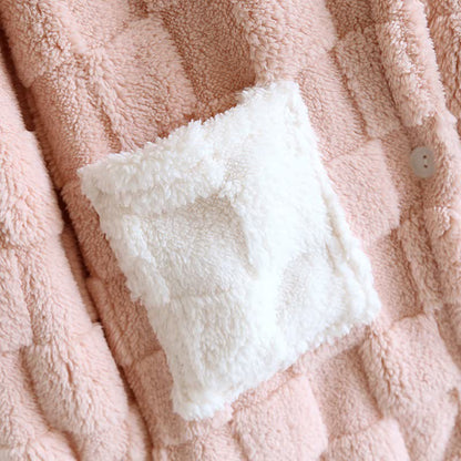 Couple Matching Grid Textured Hooded Flannel Robe - image 9