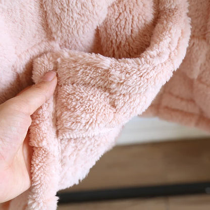 Couple Matching Grid Textured Hooded Flannel Robe - image 11