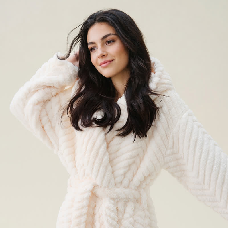 Couple Mtaching Plush Hooded Herringbone Robe - image 6