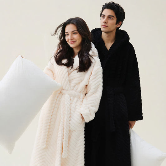 Couple Mtaching Plush Hooded Herringbone Robe - image 0