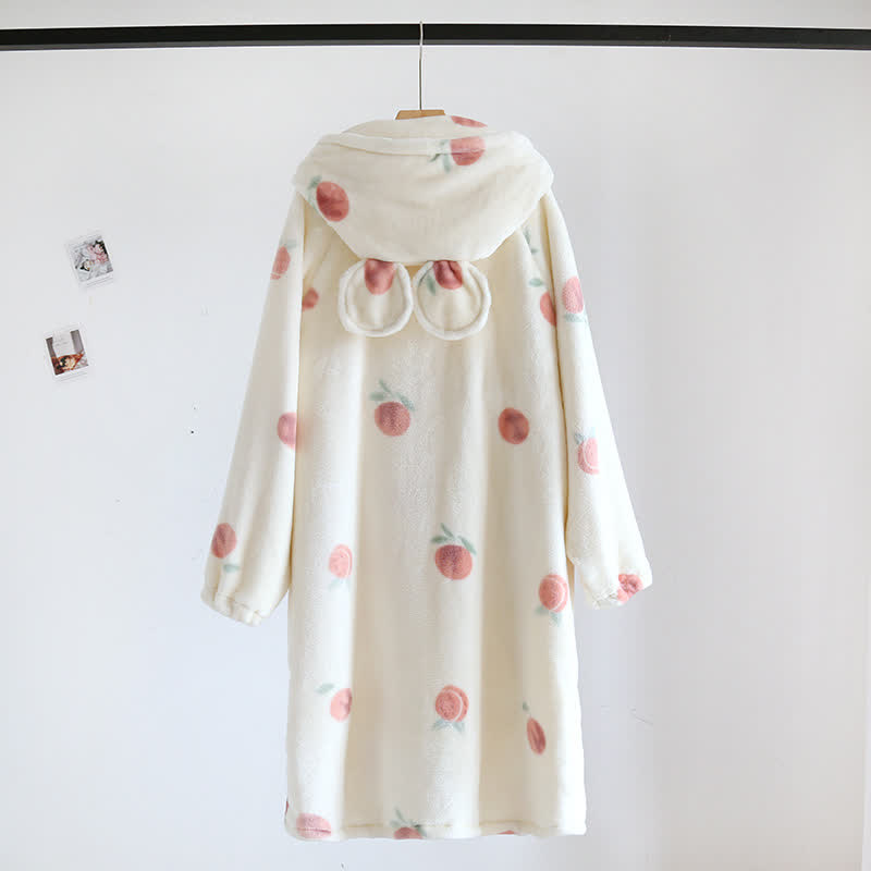 Peach Print Plush Hooded Bathrobe - image 1