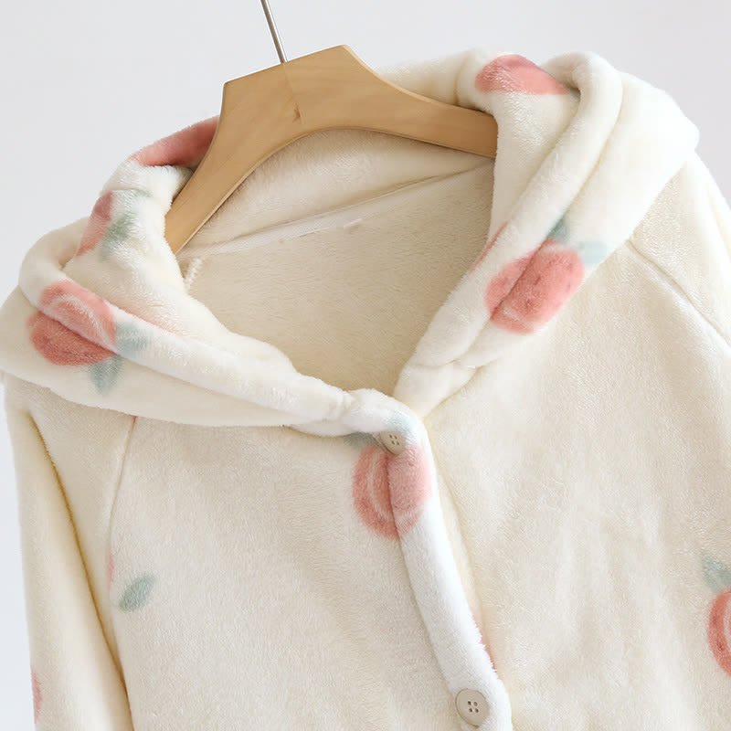 Peach Print Plush Hooded Bathrobe - image 2