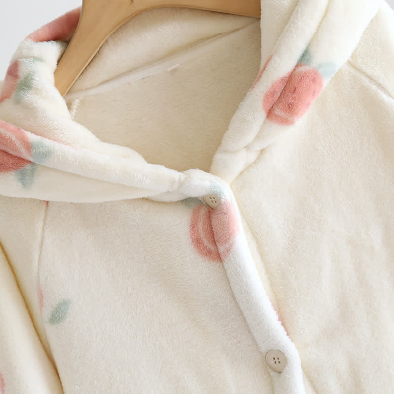 Peach Print Plush Hooded Bathrobe - image 3