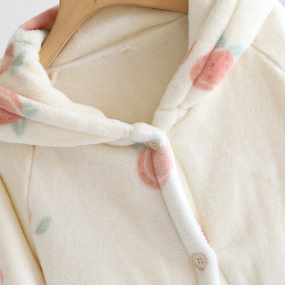 Peach Print Plush Hooded Bathrobe - image 3
