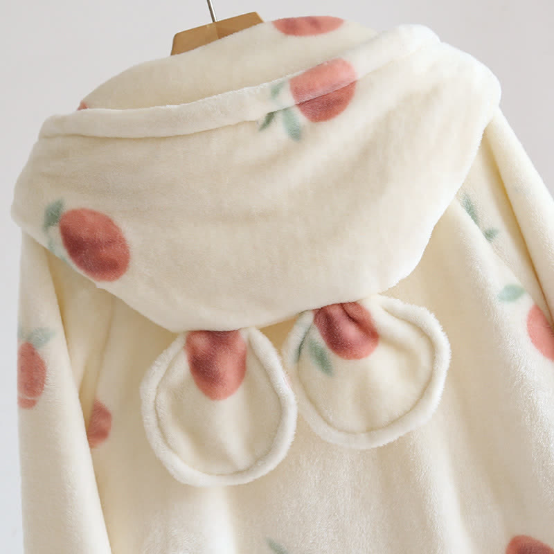Peach Print Plush Hooded Bathrobe - image 4