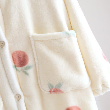Peach Print Plush Hooded Bathrobe - image 7