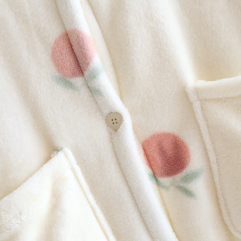 Peach Print Plush Hooded Bathrobe - image 6