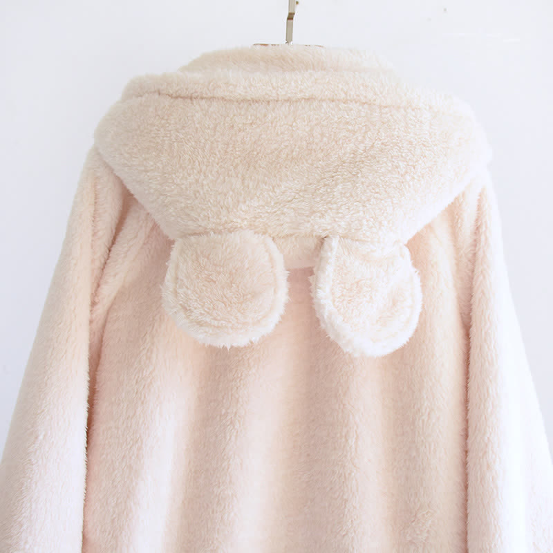 Minimalist Style Solid Color Hooded Robe - image 5