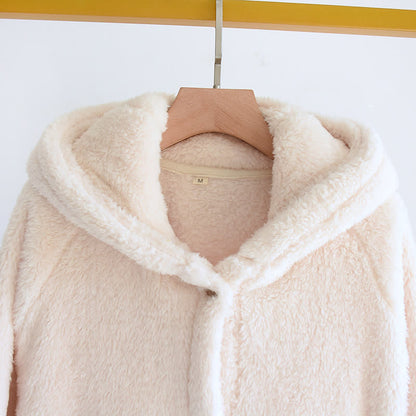 Minimalist Style Solid Color Hooded Robe - image 4