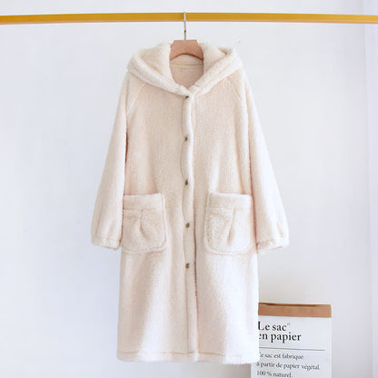 Minimalist Style Solid Color Hooded Robe - White - L - image 2