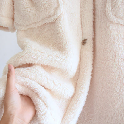 Minimalist Style Solid Color Hooded Robe - image 7