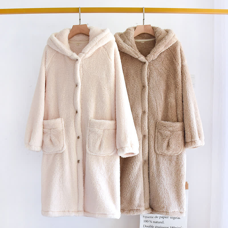 Minimalist Style Solid Color Hooded Robe - image 0