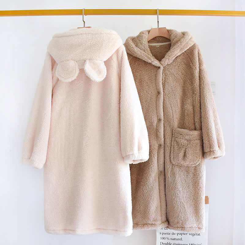 Minimalist Style Solid Color Hooded Robe - image 1