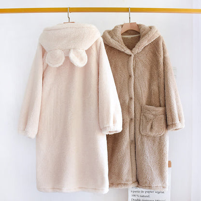 Minimalist Style Solid Color Hooded Robe - image 1