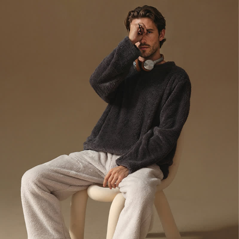 Couple Matching Minimalist Flannel Pullover Pajamas - Dark Grey - Men - 3XL - image 2