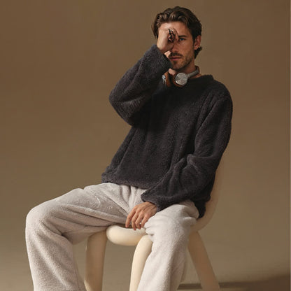 Couple Matching Minimalist Flannel Pullover Pajamas - Dark Grey - Men - 3XL - image 2