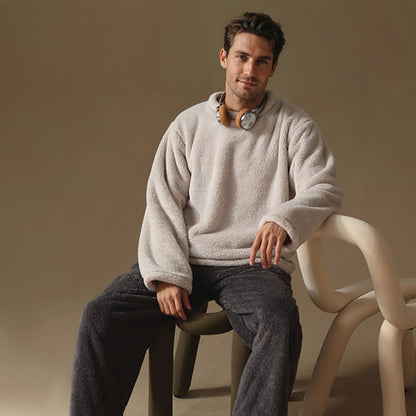 Couple Matching Minimalist Flannel Pullover Pajamas - Light Gray - Men - 3XL - image 5