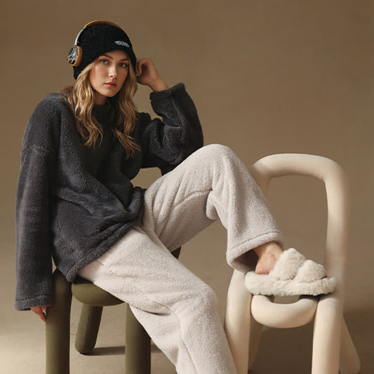 Couple Matching Minimalist Flannel Pullover Pajamas - Dark Grey - Women - 2XL - image 0