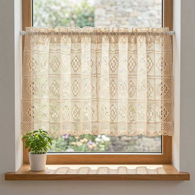Beige Square Crochet Tier Curtain - image 1