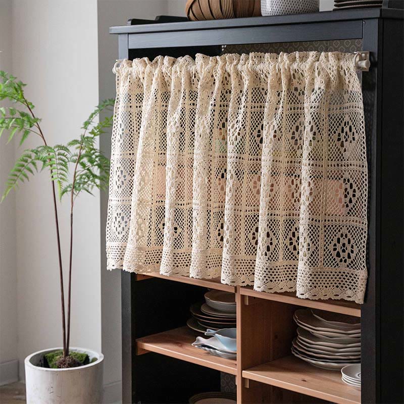 Beige Square Crochet Tier Curtain - image 0