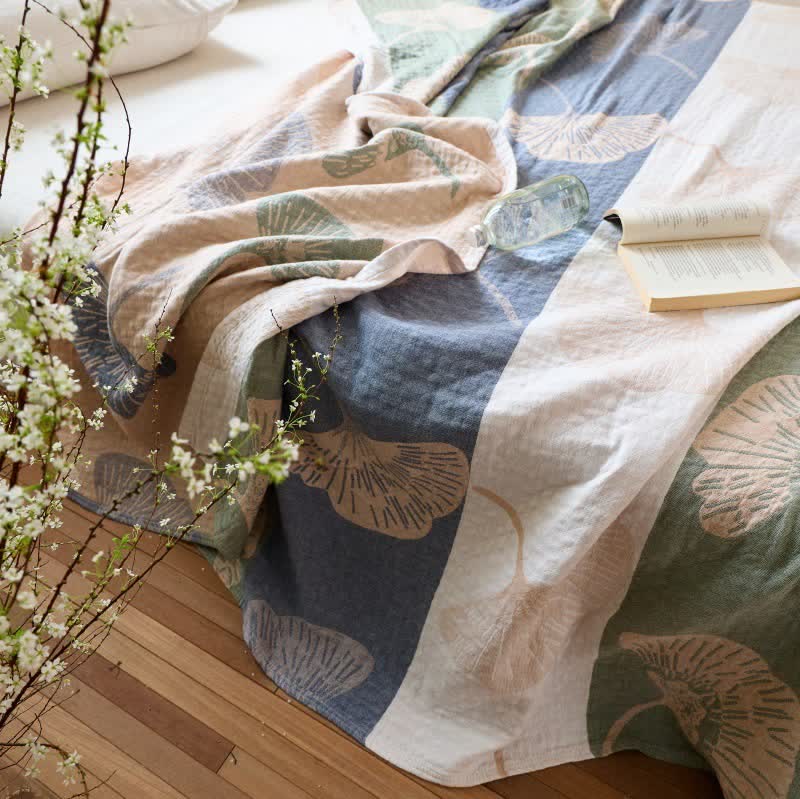 Striped Ginkgo Leaf Cotton Gauze Quilt Blanket - image 3