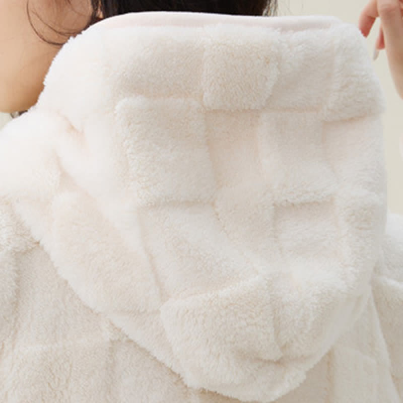 Solid Plush Checkered Texture Hooded Robe - image 6