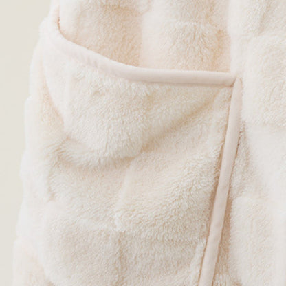Solid Plush Checkered Texture Hooded Robe - image 4