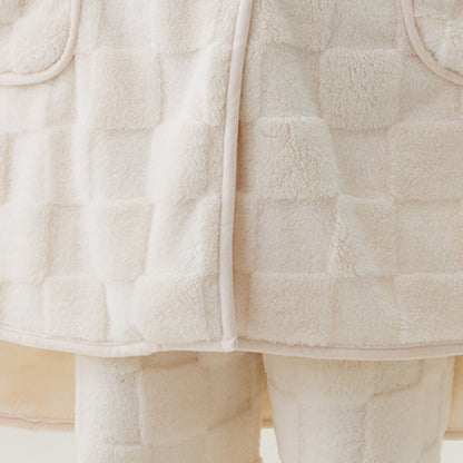 Solid Plush Checkered Texture Hooded Robe - image 5