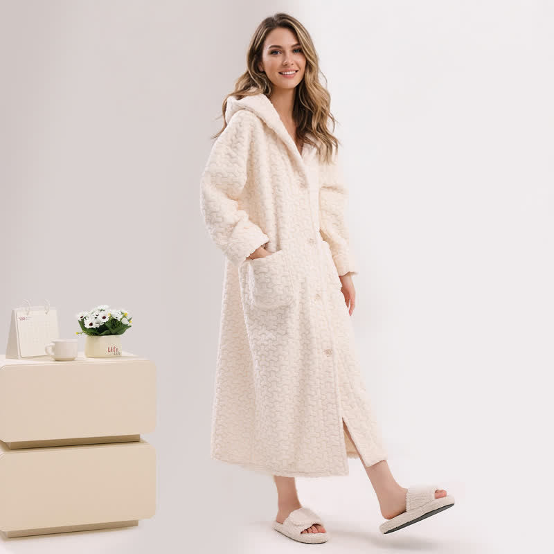 Embossed Plush Coral Fleece Hooded Robe - White - Robe - XL - image 0