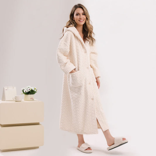 Embossed Plush Coral Fleece Hooded Robe - White - Robe - XL - image 0