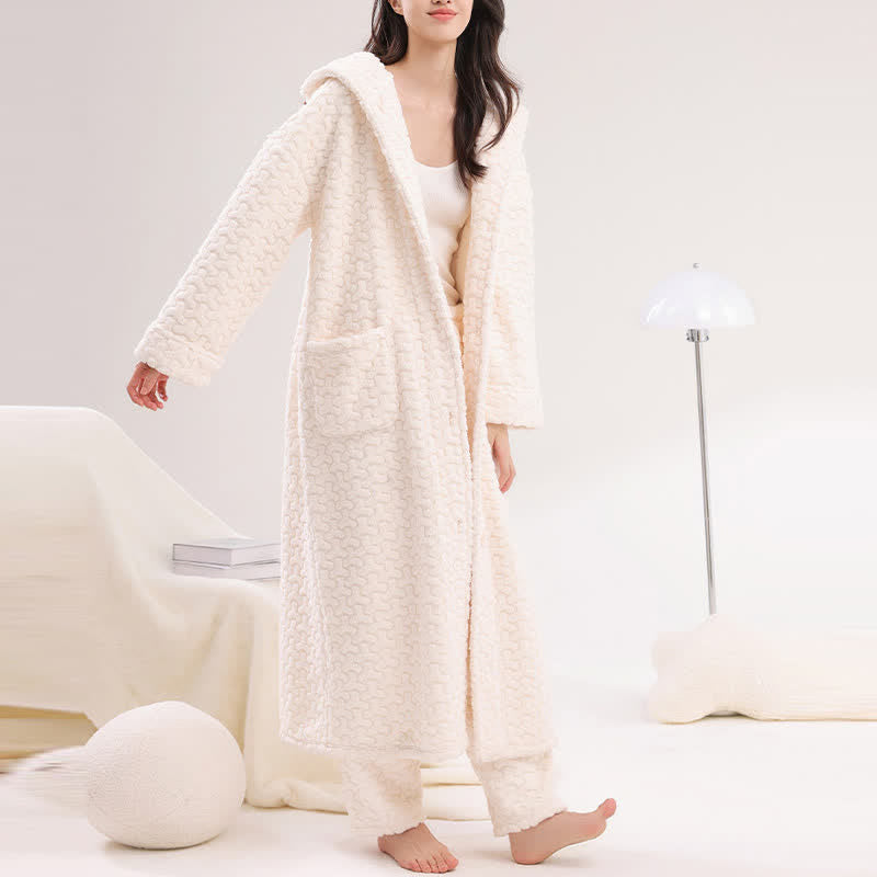 Embossed Plush Coral Fleece Hooded Robe - image 4