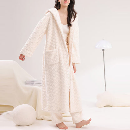 Embossed Plush Coral Fleece Hooded Robe - image 4