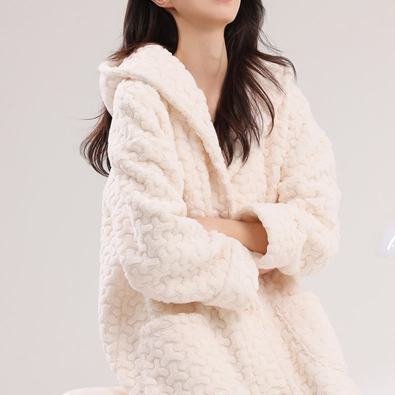 Embossed Plush Coral Fleece Hooded Robe - image 6