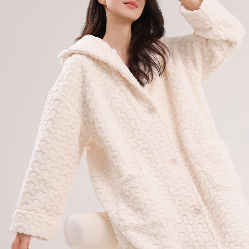 Embossed Plush Coral Fleece Hooded Robe - image 7