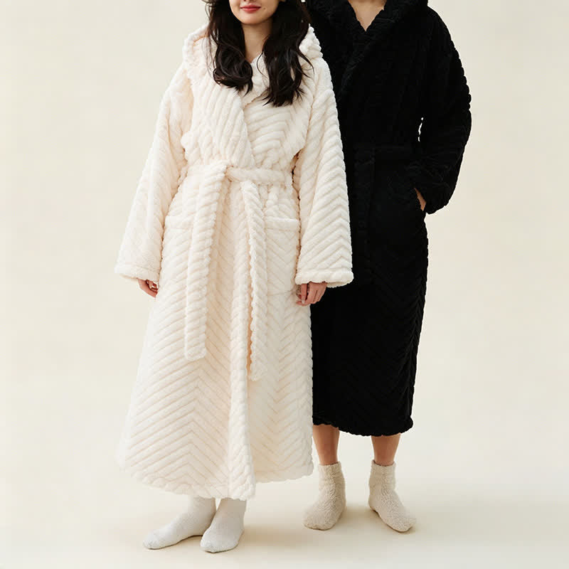 Couple Mtaching Plush Hooded Herringbone Robe - image 4