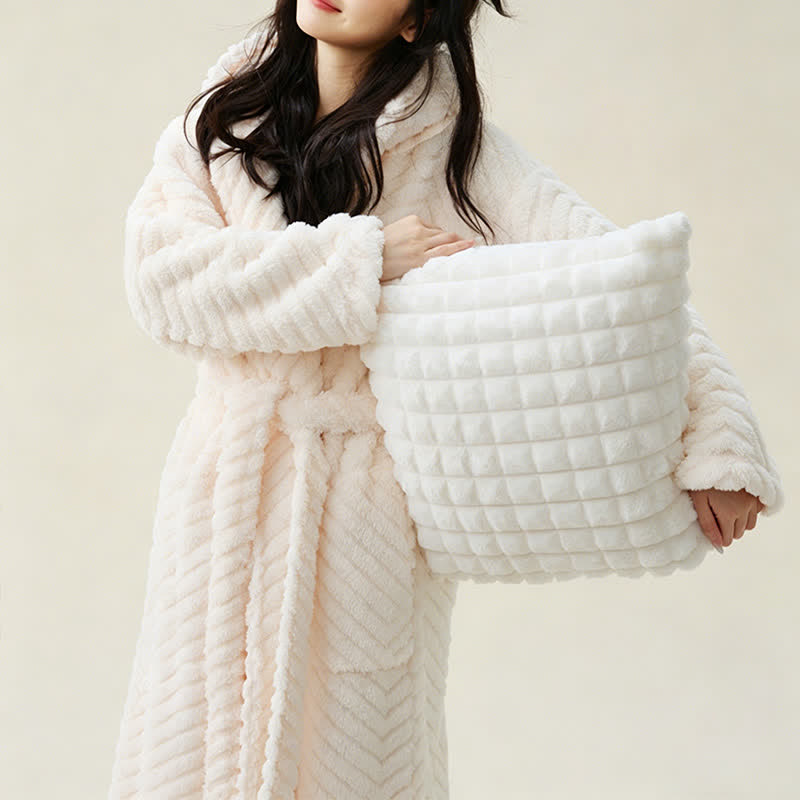 Couple Mtaching Plush Hooded Herringbone Robe - image 8