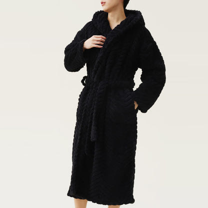 Couple Mtaching Plush Hooded Herringbone Robe - image 11