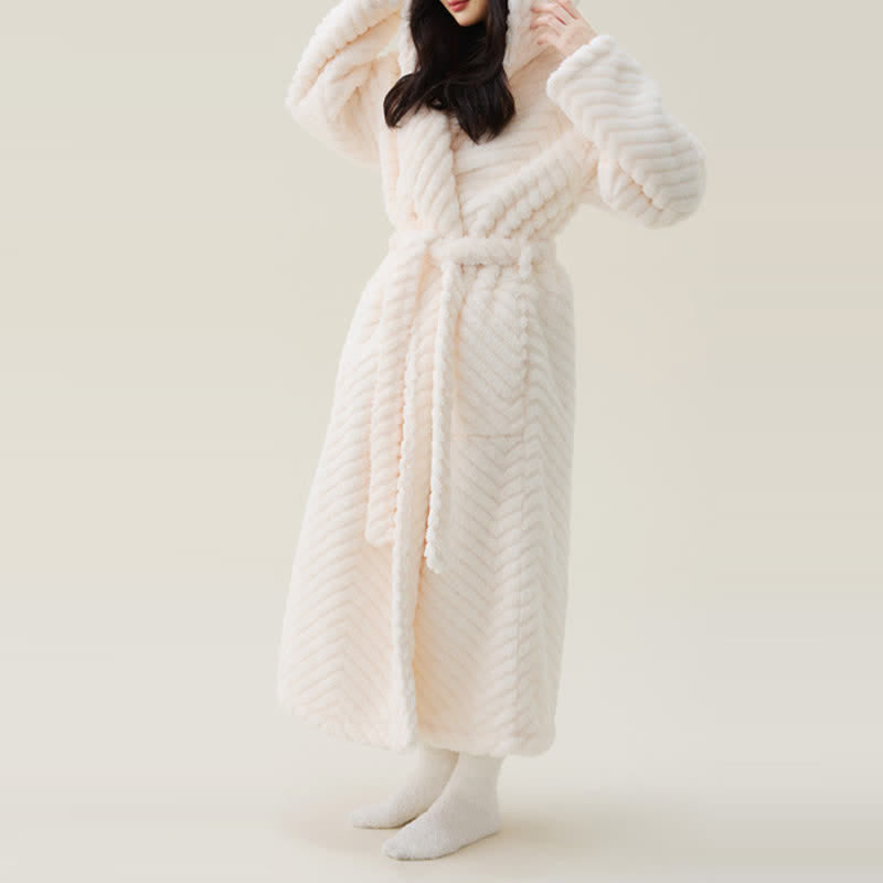 Couple Mtaching Plush Hooded Herringbone Robe - image 7