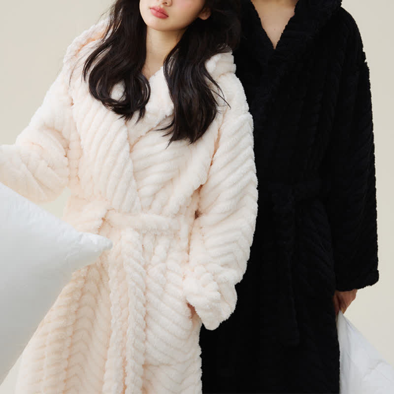 Couple Mtaching Plush Hooded Herringbone Robe - image 3