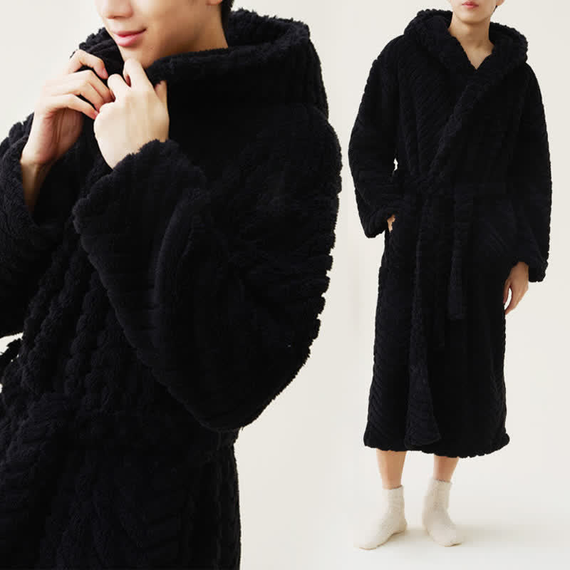 Couple Mtaching Plush Hooded Herringbone Robe - image 10